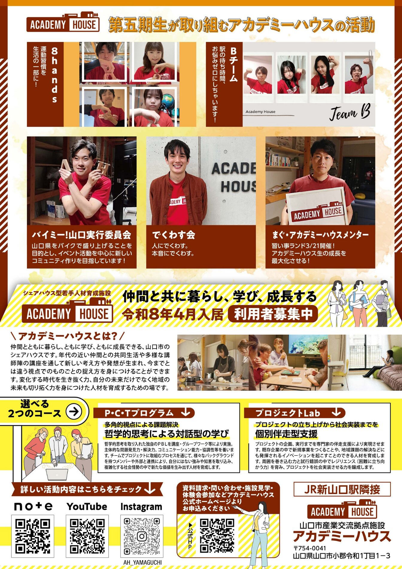 【3/21】『アカデミーハウス<令和7年度>成果発表会』 ~新山口駅直結!学べるシェアハウス「アカデミーハウス」5期生1年間の集大成~ チラシ裏面